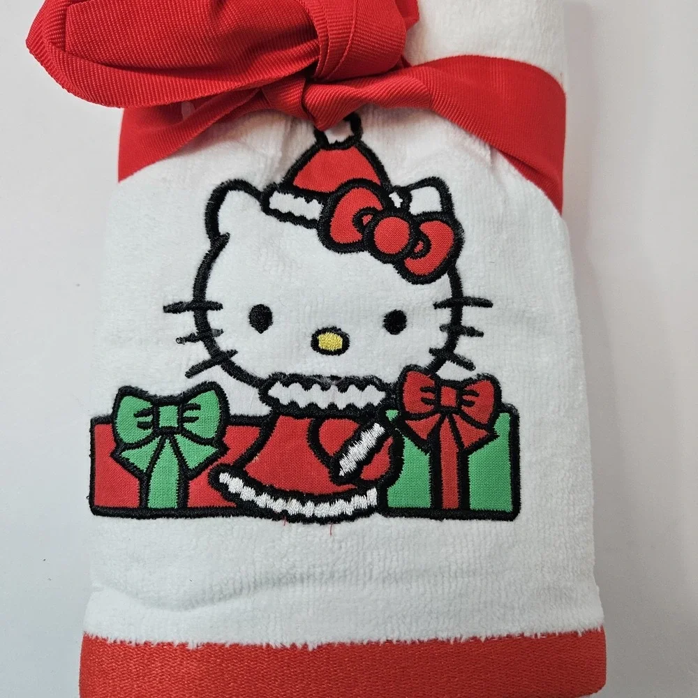 Hello Kitty Christmas White Bathroom Hand Towel Set(2 Towels) Embroidery Holiday